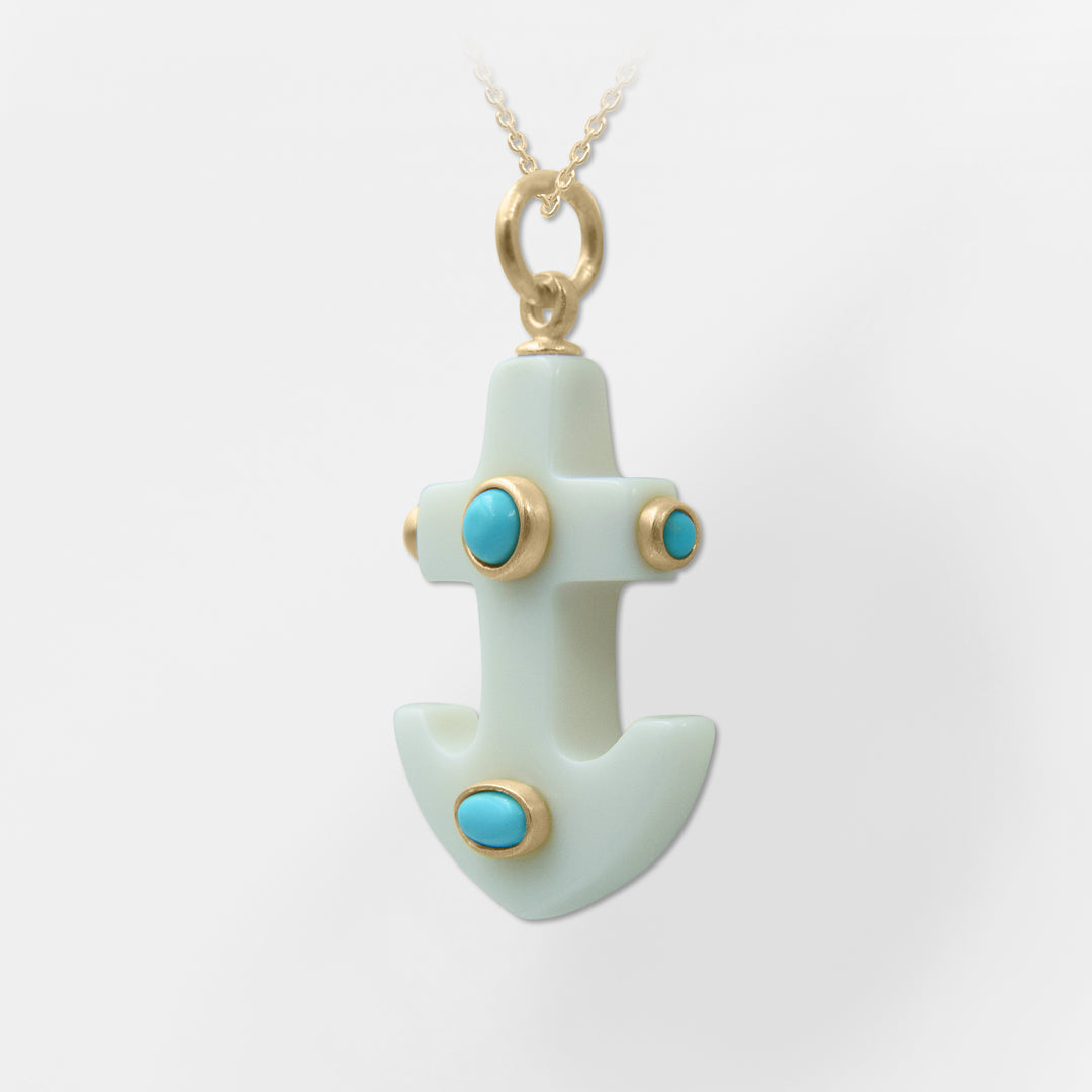 Handcrafted Greek Turquoise Anchor Charm Pendant / Necklace