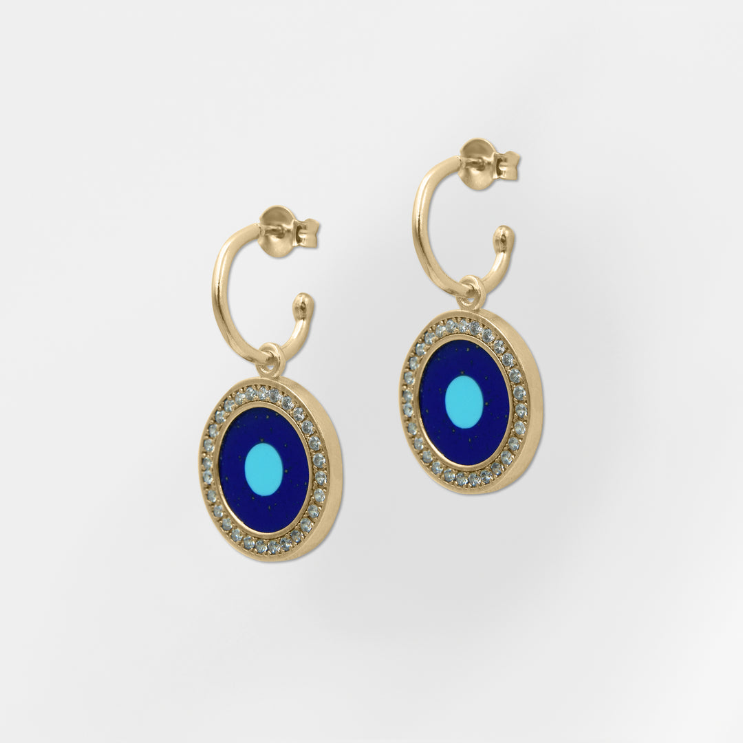 Helios, Blue Evil Eye Earrings with White Zircon
