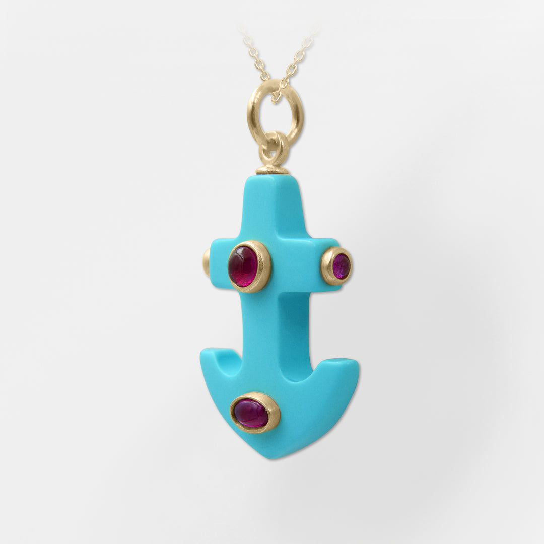 Limani, Turquoise-Blue Anchor Pendant-Necklace
