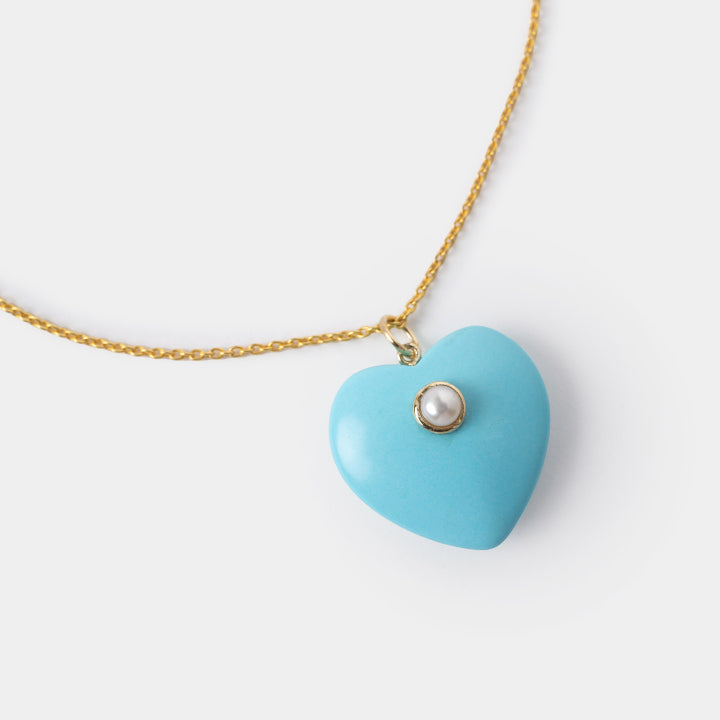 14k Turquoise and Pearl Heart Pendant - Helen Georgio - Small Things We Love