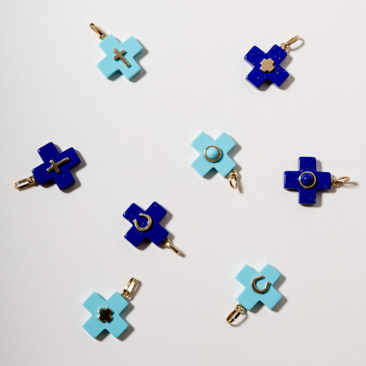14k Turquoise Cross With Bezel Set Turquoise - Helen Georgio