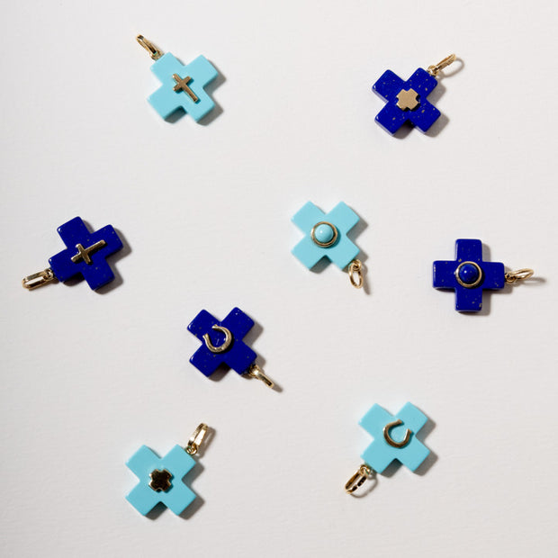 14k Turquoise Cross With Bezel Set Turquoise