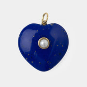 14k Blue and Pearl Heart Pendant