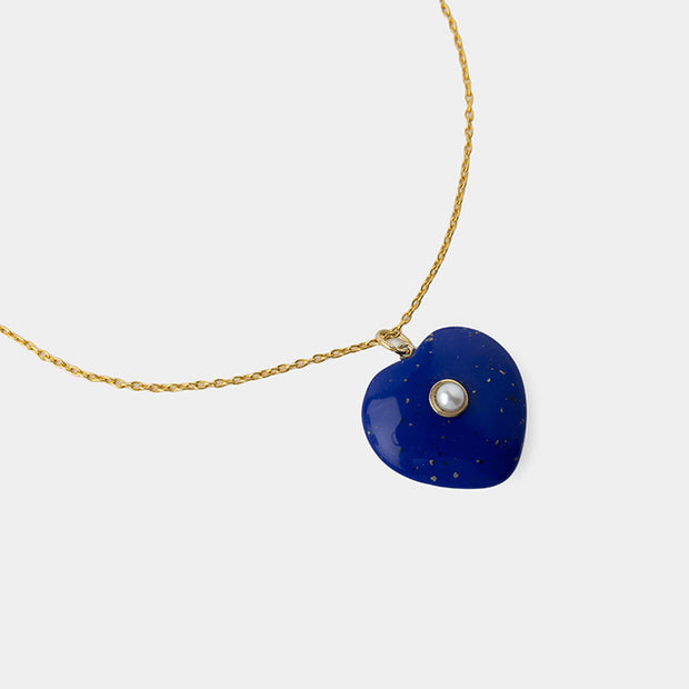 14k Blue and Pearl Heart Pendant