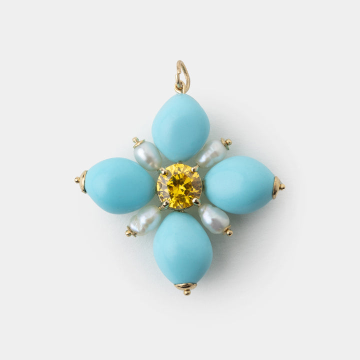 14k Gold & Turquoise Flower Pendant - Helen Georgio - Small Things We Love