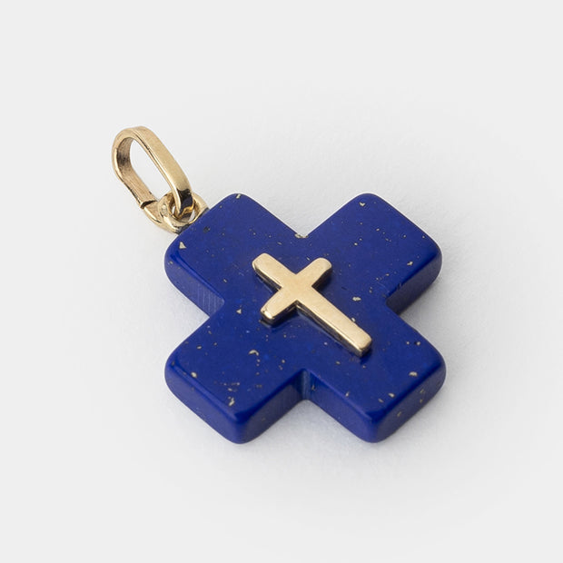 14k Gold Little Cross on a Turquoise or Blue Cross Pendant