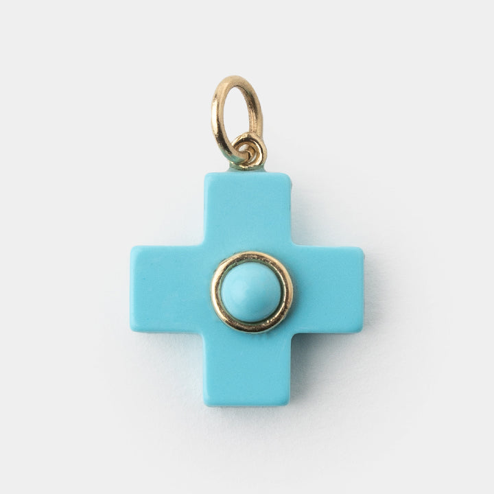 14k Turquoise Cross With Bezel Set Turquoise - Helen Georgio