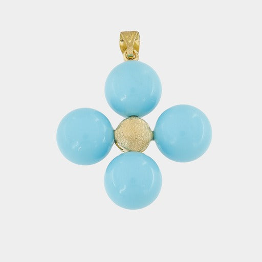 14k Gold and Turquoise Beaded Cross Large - Helen Georgio - Small Things We Love