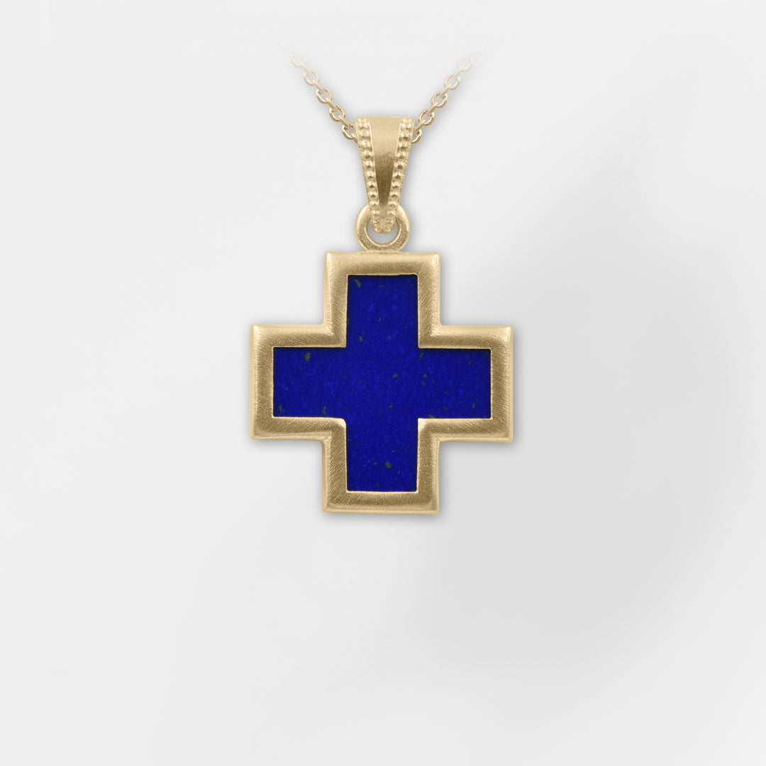 Simi, 18k Gold Plated Greek Blue Cross Necklace,