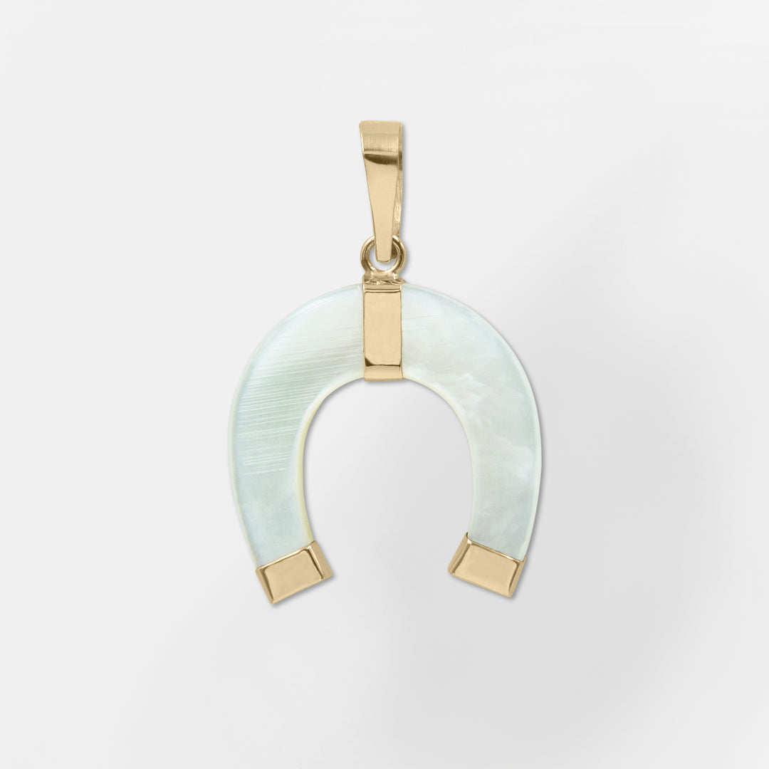 14K Gold - Mother of Pearl Horseshoe Charm