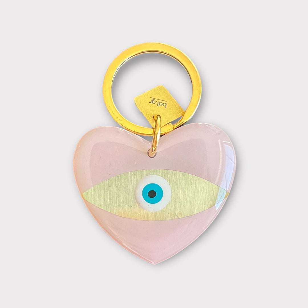 Evil Eye Heart Keychain White