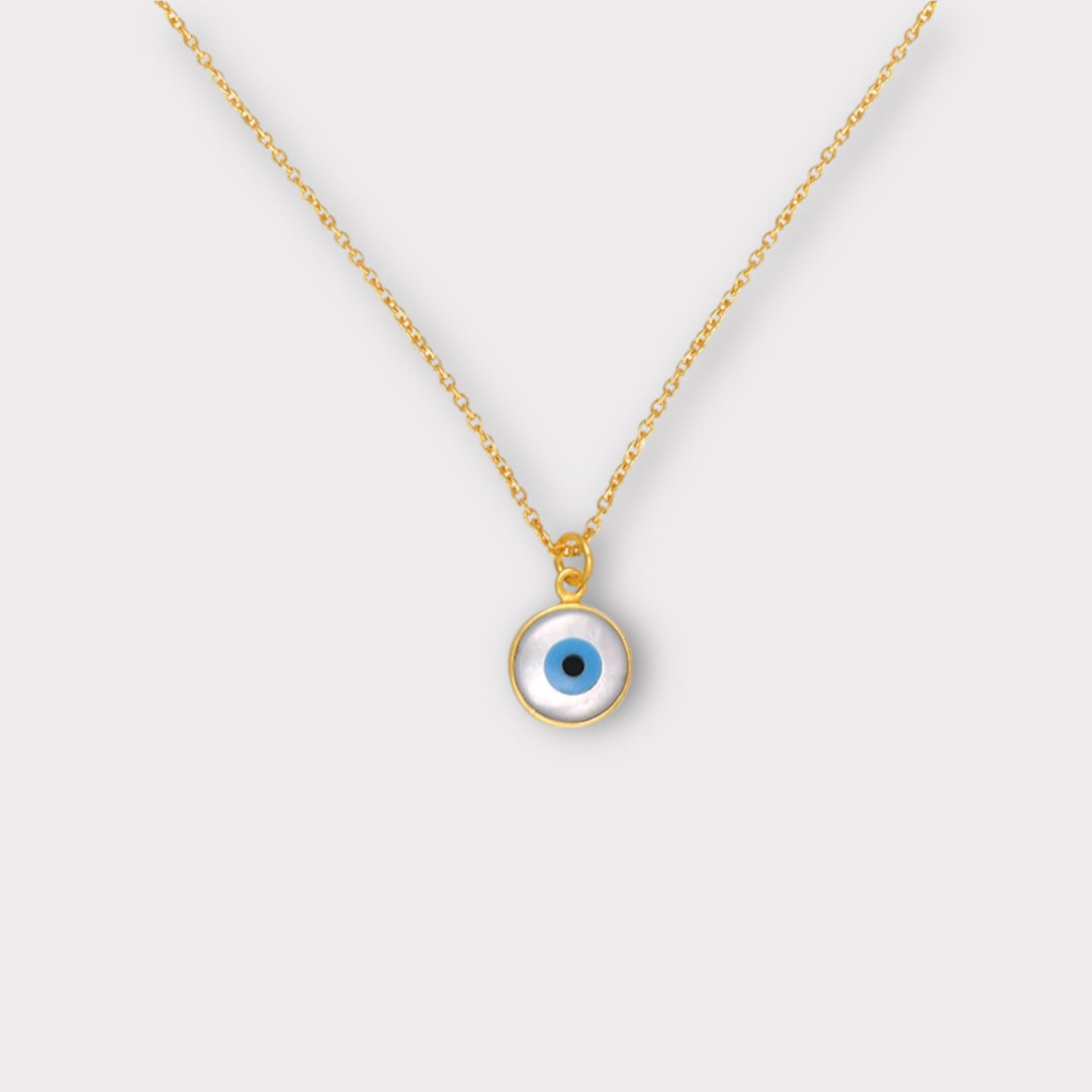 Mother of Pearl Round Evil Eye Necklace