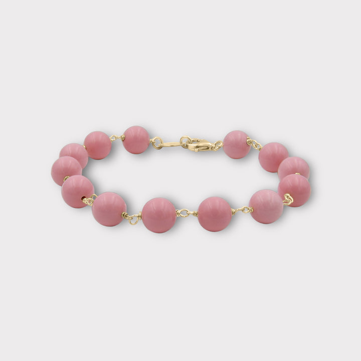 Handmade Pink Bead Bracelet with Gold Plated Accents