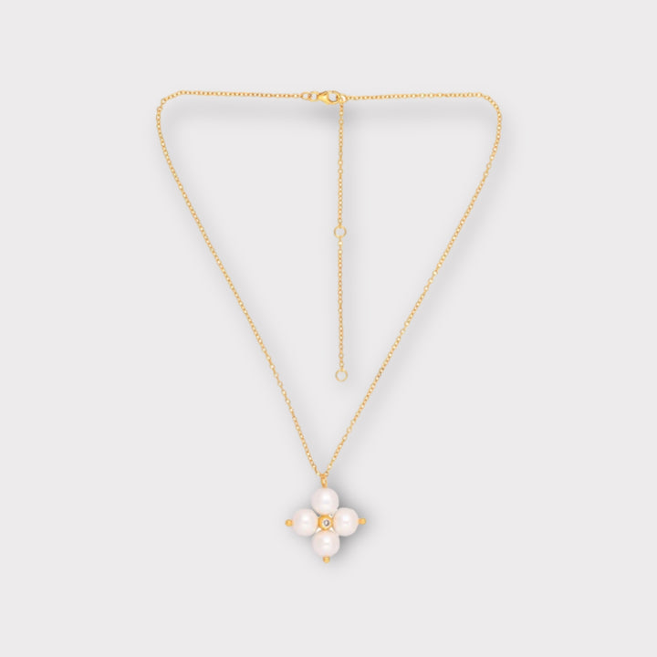 Cross Necklace With Round Pearls