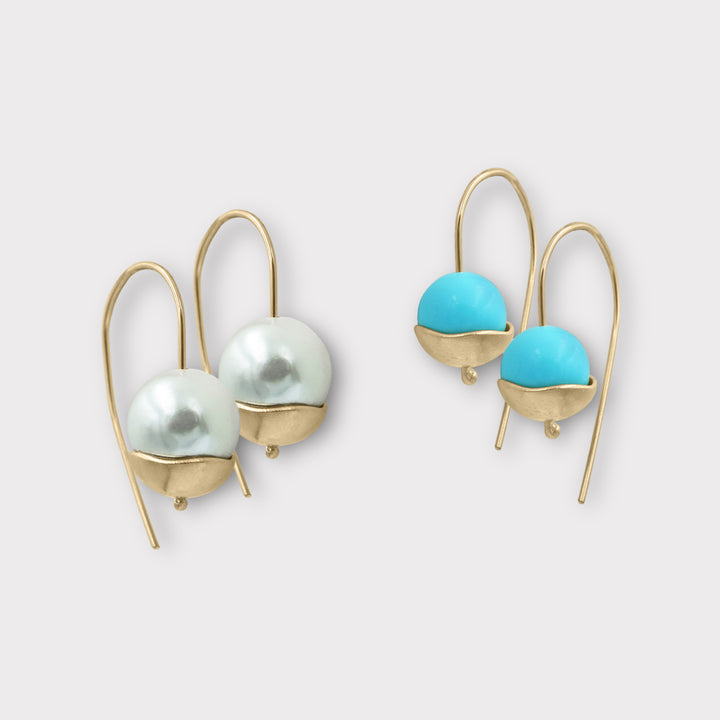 Handmade Ocean Whisper Earrings - 18K Gold Plated with Mother of Pearl or Turquoise