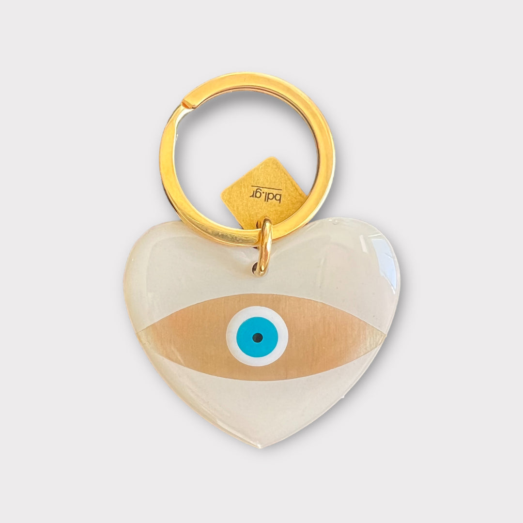 Evil Eye Heart Keychain Pink