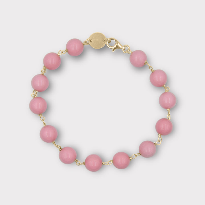 Handmade Pink Bead Bracelet with Gold Plated Accents