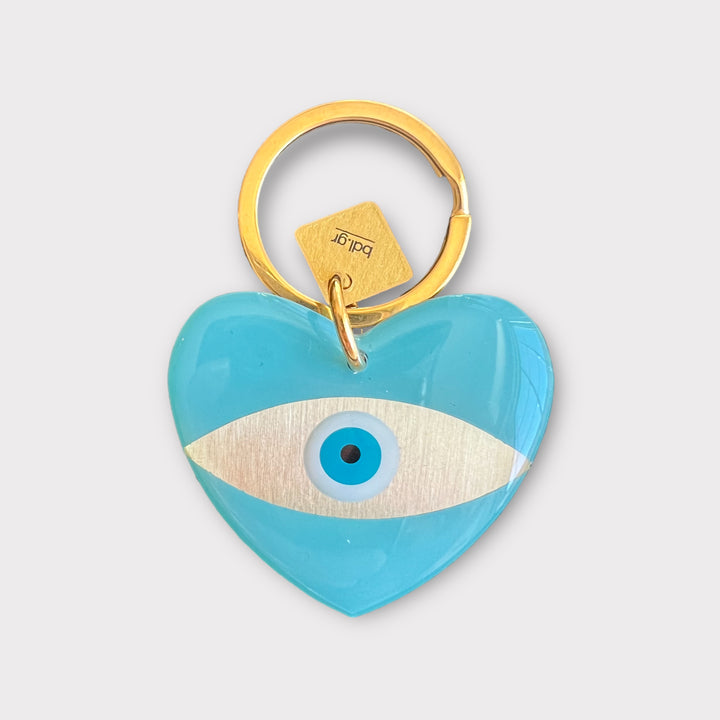 Evil Eye Heart Keychain White