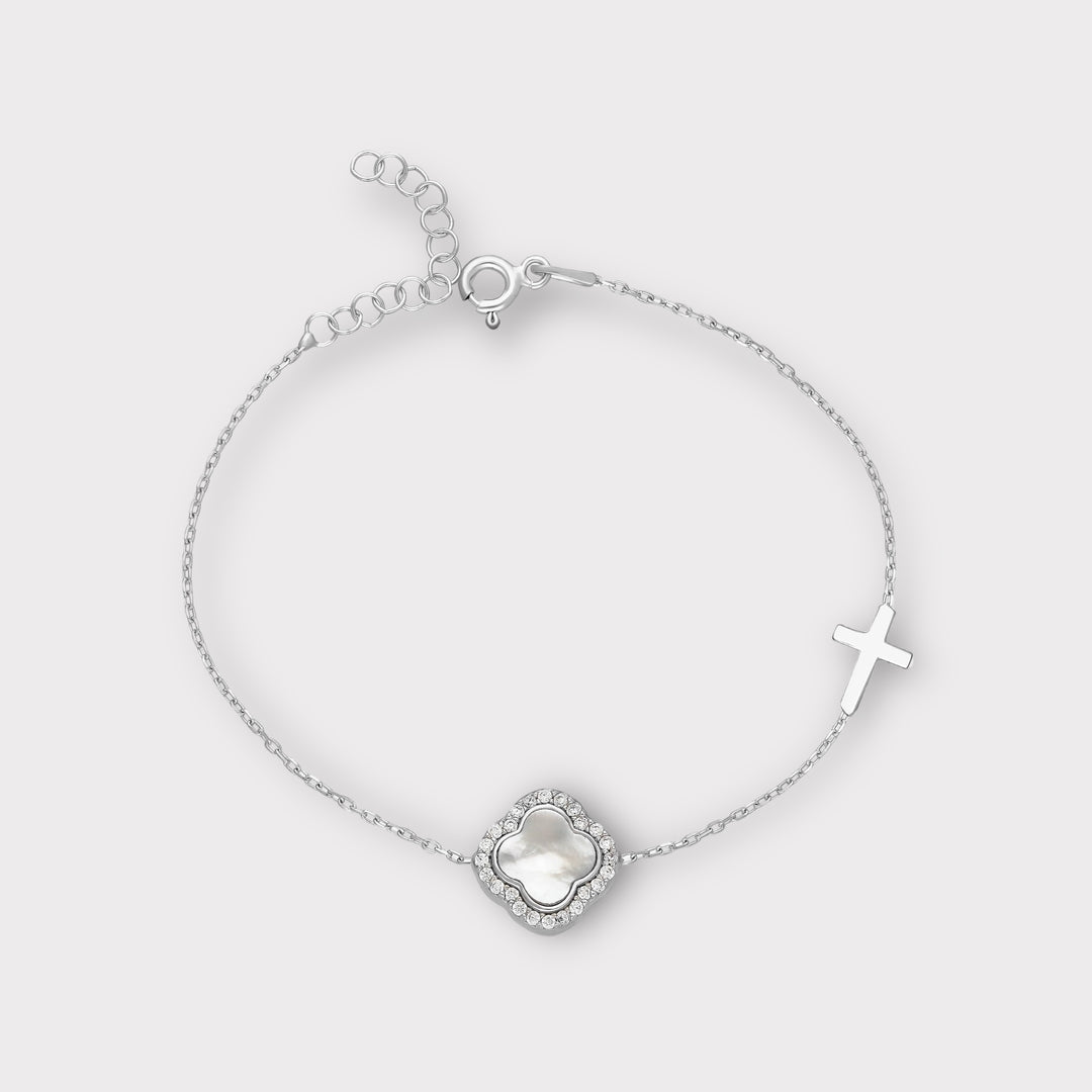 Clover Mother of Pearl Bracelet With Cross - Helen Georgio - Small Things We Love