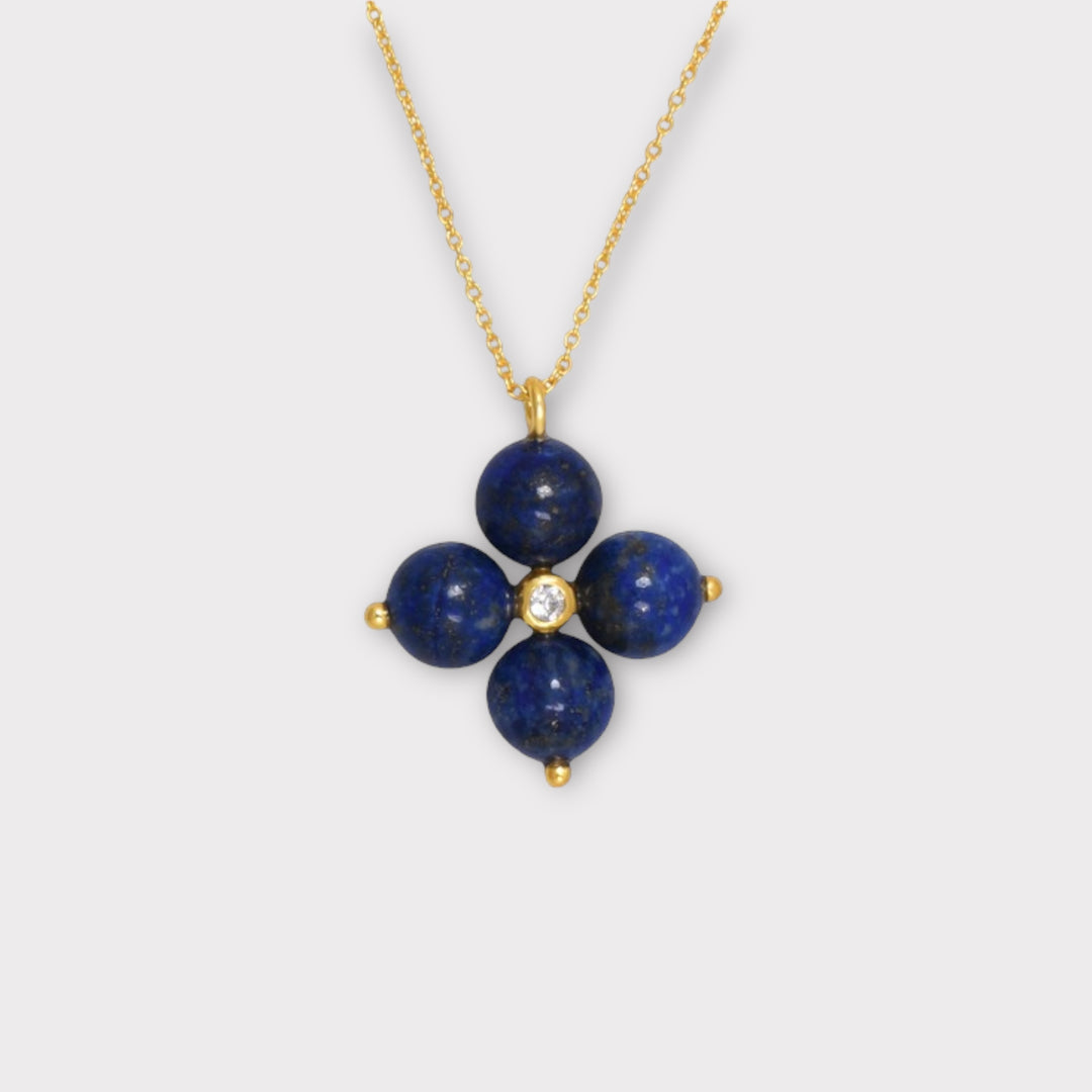 Cross Necklace With Lapis Round Beads - Helen Georgio - Small Things We Love
