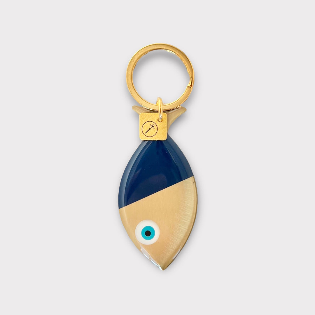 Evil Eye Fish Keychain Navy Blue