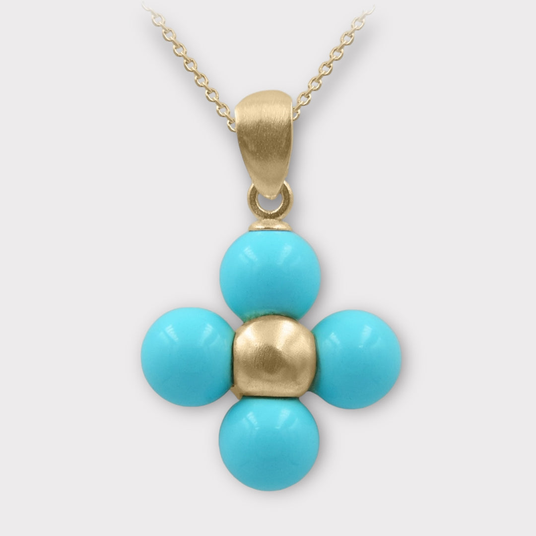 Handcrafted Greek Beaded Turquoise Cross Necklace