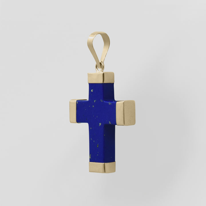 Patmos, 14K Gold - Blue Greek Cross Charm