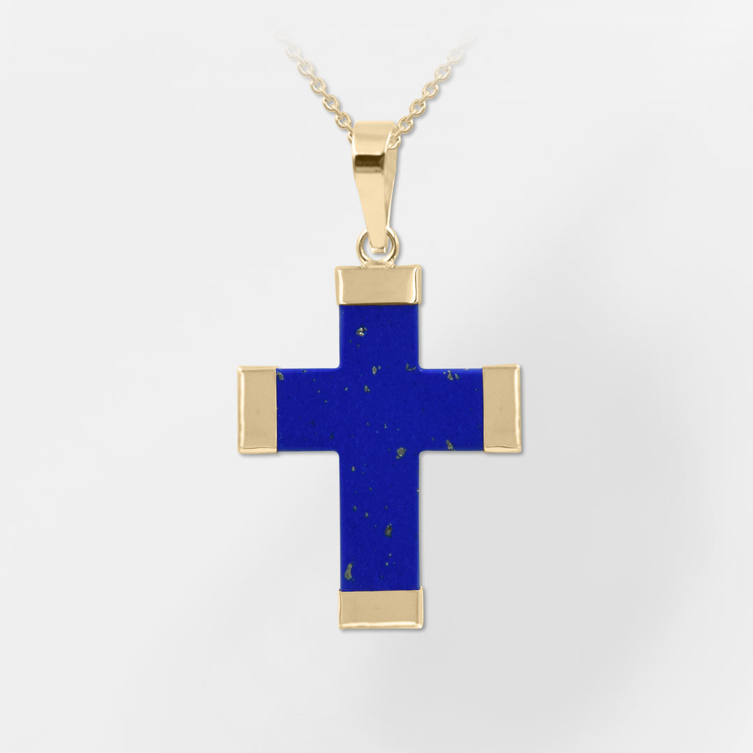14K Gold - Blue Greek Cross Charm