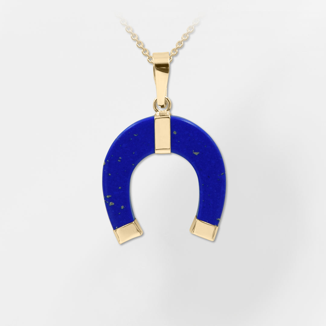 Hermes, 14K Gold Blue Horseshoe Charm