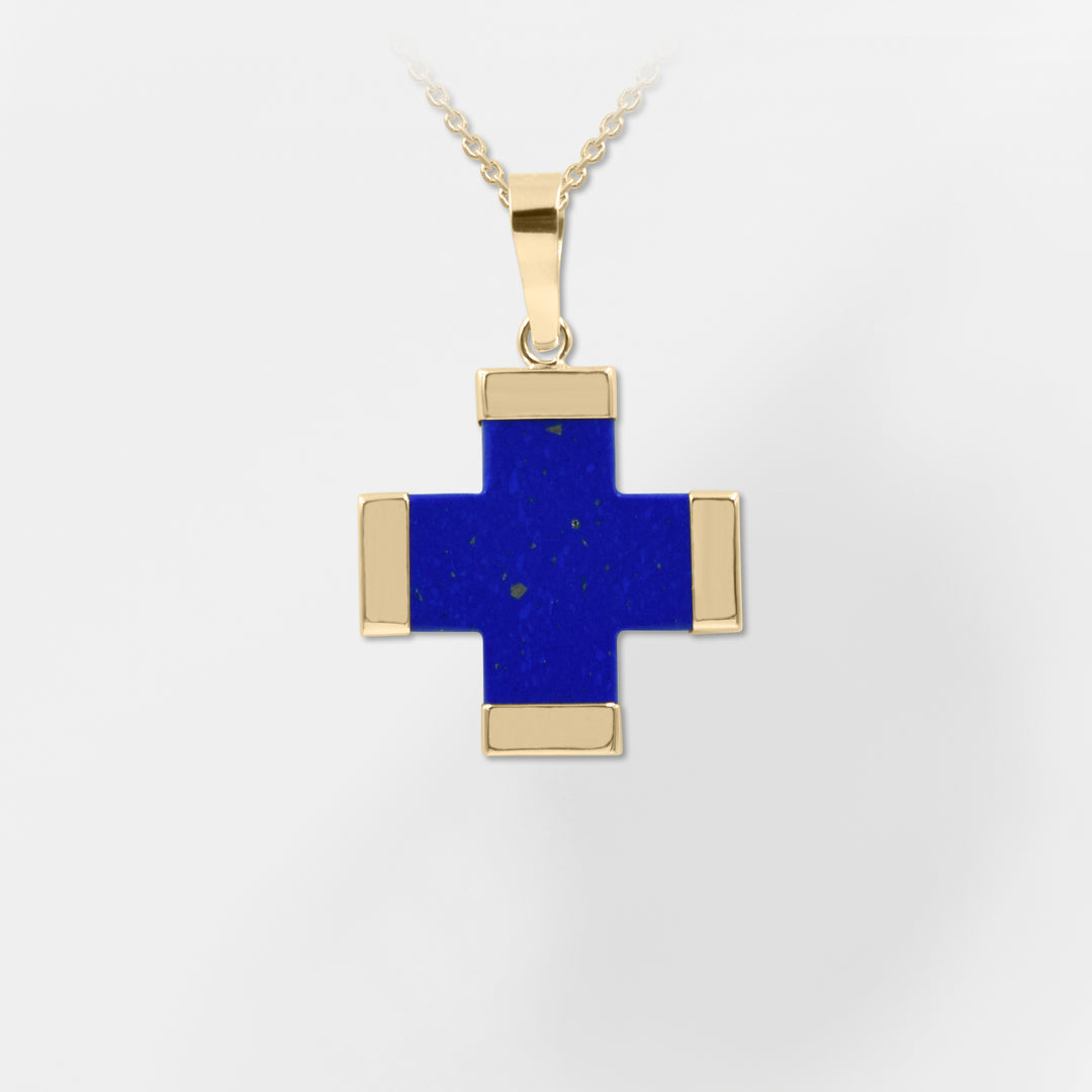 Patmos, 14K Gold - Blue Greek Cross Charm