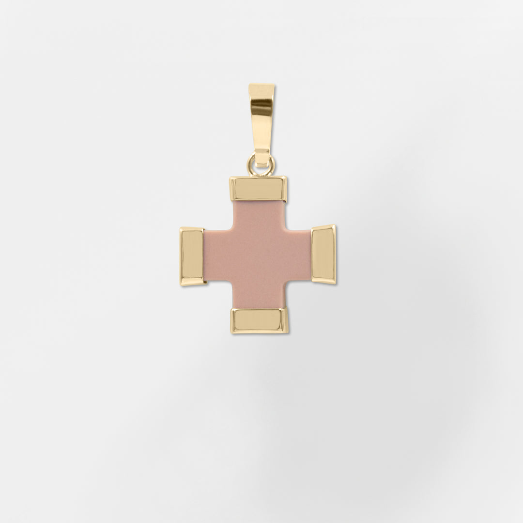 Patmos, 14K Gold - Pink Greek Cross Charm